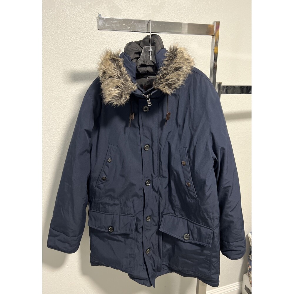 Michael Kors Men's Black Parka Coat Faux Fur Hood Puffer Bib Insulated XL